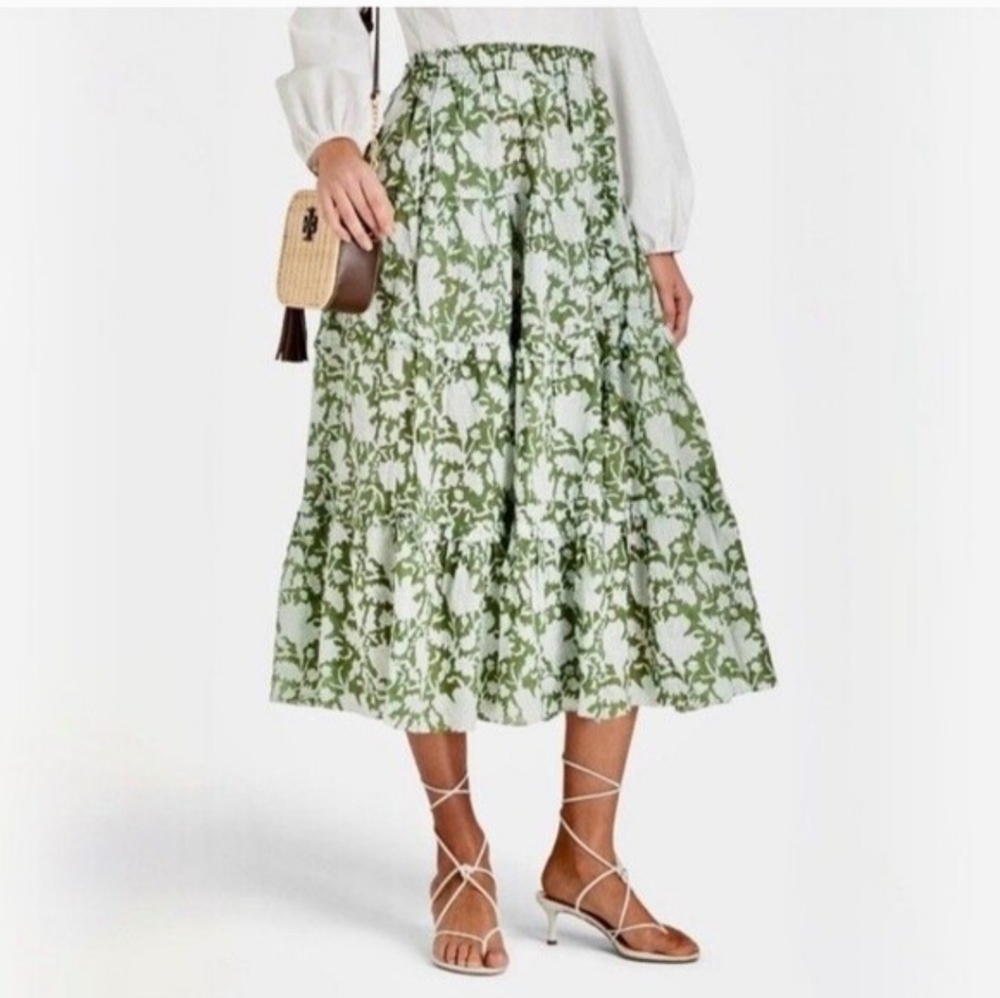 Maje Jitale Floral Printed‎ Ruffled Midi Skirt Size XL Cottagecore Travel Twee